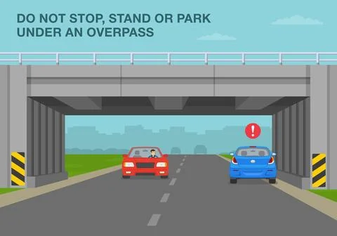 Do not stop, stand or park under an overpass. Traffic rules on highway, speedway Stock Illustration