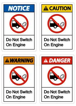 Do Not Switch On Engine Sign On White Background Illustrazione stock