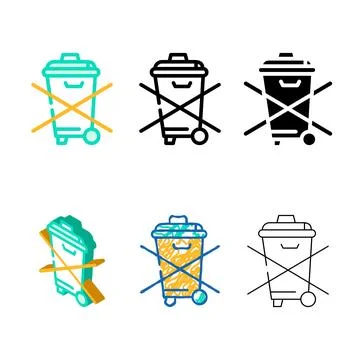 Do not throw garbage bin color icon vector set イラスト素材