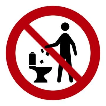 Do not throw trash in toilet prohibition sign Stock Illustration