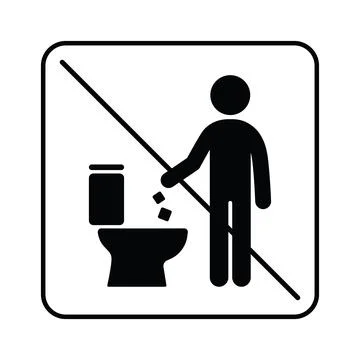 Do not throw trash in toilet sign no littering WC icon prohibited flushing Stock Illustration