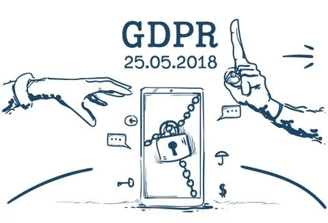 Do not touch hand pointing padlock safe General Data Protection Regulation GDPR Stock Illustration