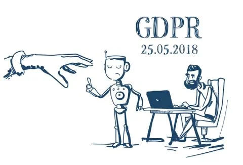 Do not touch hand pointing robot businessman working office desk General Data イラスト素材