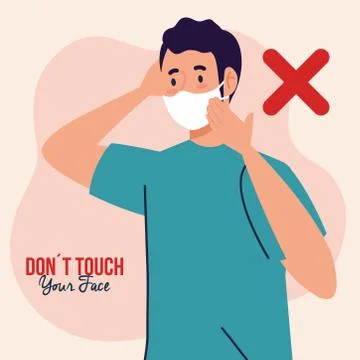 Do not touch your face, young man wearing face mask, avoid touching your face Stock Illustration
