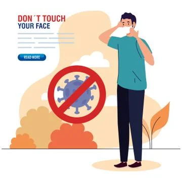 Do not touch your face, man wearing face mask outdoor, avoid touching your face Stock Illustration