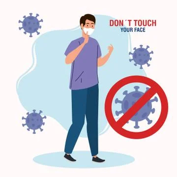 Do not touch your face, man using respiratory protection, avoid touching your Stock Illustration