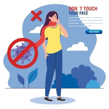 Do not touch your face, woman with scarf outdoor, avoid touching your face Stock Illustration
