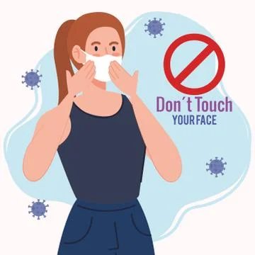 Do not touch your face, young woman using face mask, avoid touching your face Stock Illustration