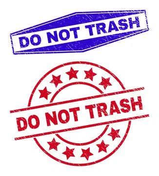 DO NOT TRASH Grunge Seals in Circle and Hexagon Forms Illustrazione stock