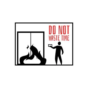 Do not use the elevator in case of fire poster vector illustration isolated. Stock Illustration
