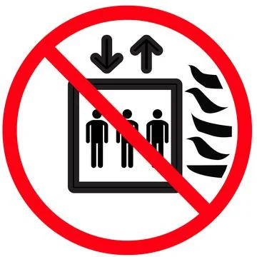 Do not use lift in the event of fire sign. do not use elevator symbol. Stock-Illustration