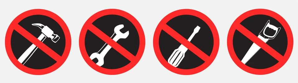 Do not use tools prohibition sign set Stock Illustration
