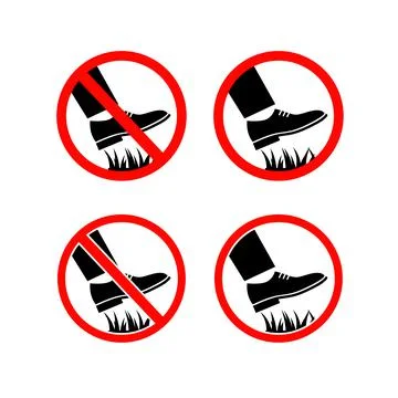 Do not walk on grass sign with shoe icon Stock Illustration