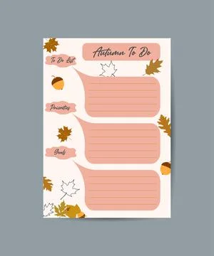 To do planner template Daily check list cozy autumn vibes Autumn trendy organ Stock Illustration