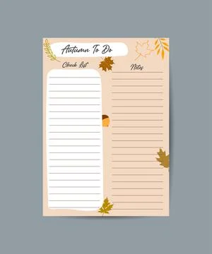 To do planner template Daily check list cozy autumn vibes Autumn trendy organ Stock Illustration