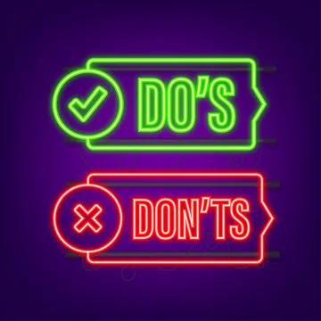 Do s and Don ts neon button. Flat simple thumb up symbol minimal round logotype Stock-Illustration