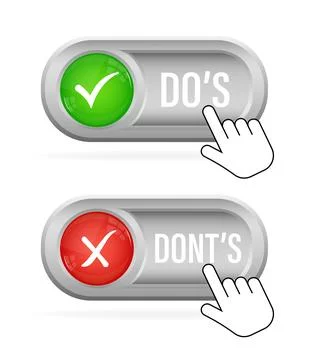 Do s and don ts red and green badge. Simple flat modern info logotype graphic Stock Illustration