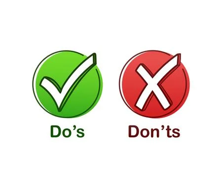 Do s and don ts red and green badge. Hand drawn info logotype graphic design 스톡 일러스트