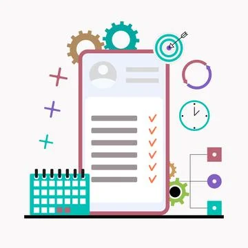 To do task list on smartphone, planning organization online application, ca.. Stock Illustration