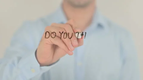 Do You Think, You Can, Man Writing on Transparent Screen 库存影片 157321385