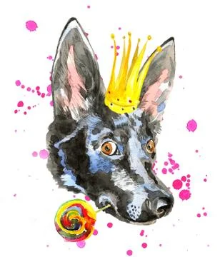 Doberman puppy with  long ears holds lollipop Stock Illustration