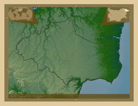 Dobrich, Bulgaria. Colored elevation map with lakes and rivers Stock Illustration
