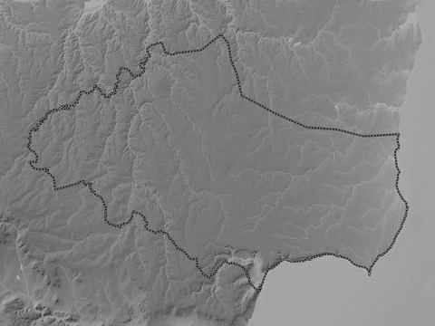 Dobrich, Bulgaria. Grayscale elevation map with lakes and rivers Stock Illustration