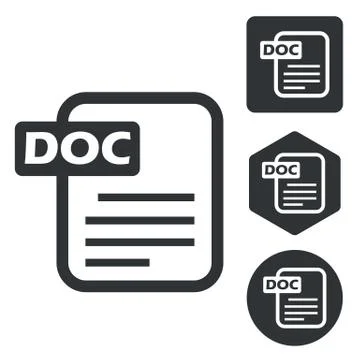 DOC document icon set, monochrome Stock Illustration