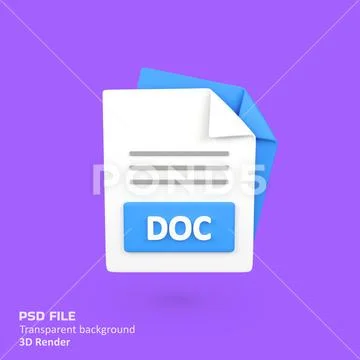 DOC file document type isolated 3d render icon illustration PSD Template