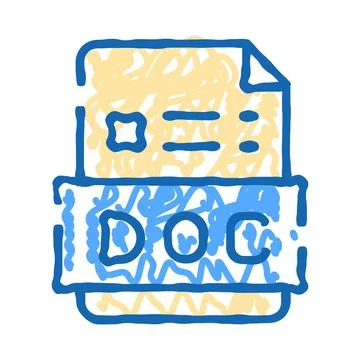 Doc file format document icon doodle drawing Stock Illustration