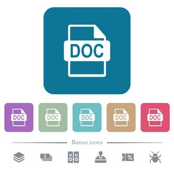 DOC file format flat icons on color rounded square backgrounds Stock Illustration