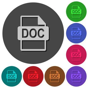 DOC file format icons with shadows on round backgrounds Stock Illustration