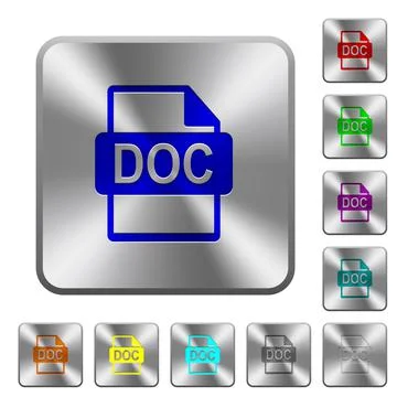 DOC file format rounded square steel buttons Illustrazione stock
