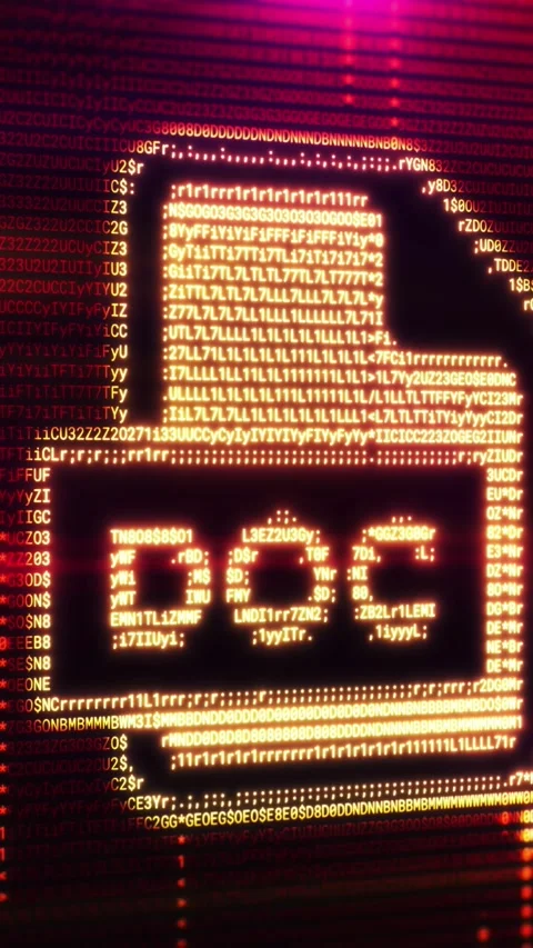 Doc file icon emerging from programming code on computer screen Видео 343790245