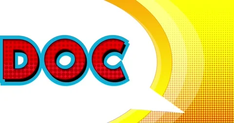 Doc. Word in speech bubble. Comic book video Stock Footage 199731862