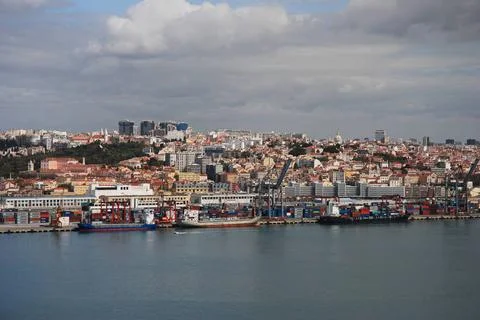Docas de Alcântara - Lisboa Panoramic photo of the Alcântara Docks in Lisb. Stock Photos