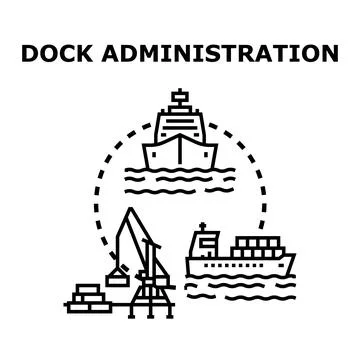 Dock administration system managing maritime logistics operations Stock Illustration