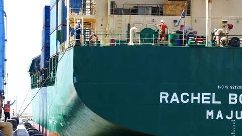Dock and moored ship 4k intro video for business Stock Footage 94555510