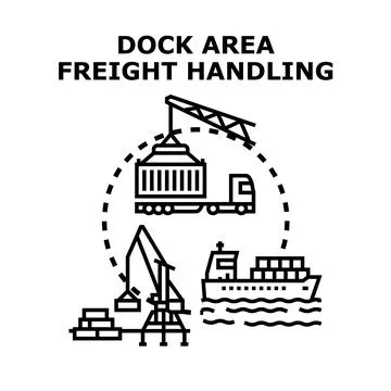 Dock area freight handling and container logistics Stock Illustration