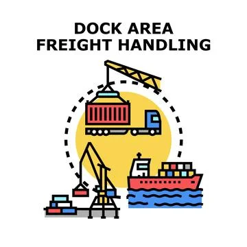 Dock area freight handling and container logistics Stock Illustration