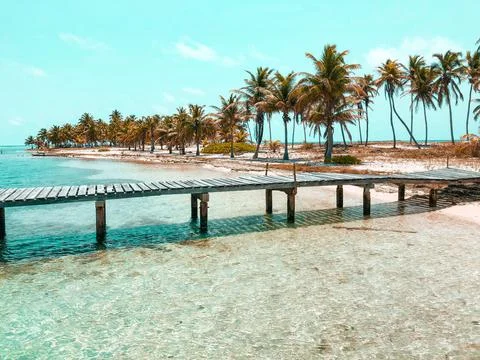 Dock on beach in Belize Stock Photos