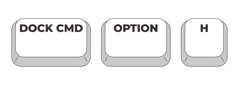 Dock CMD Option H grayscale keyboard hotkey Stock Illustration