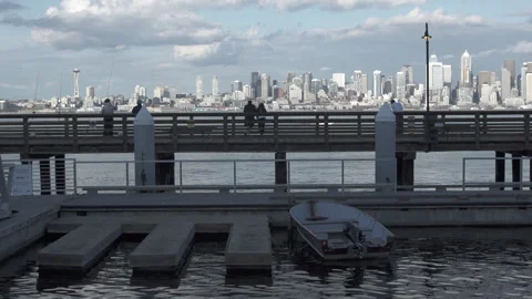 Dock With Downtown Seattle In Background Stock Footage 302770115