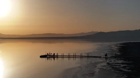 Dock During Sunset at the Salton Sea Bombay Beach California Stock Footage 336815123