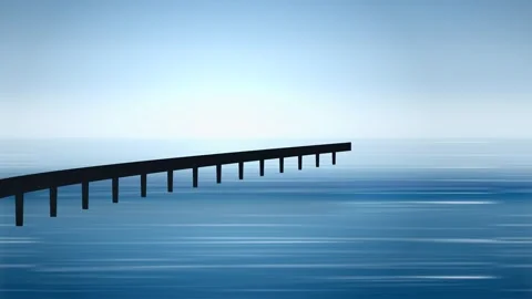 Dock extending over calm blue water. 2d animation Stock Footage 344379303