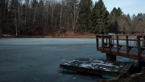 Dock by frozen lake Stock-Footage 296485657