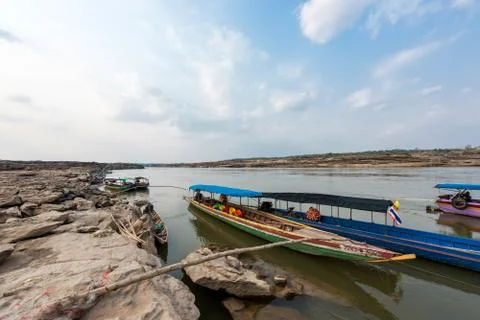 Dock of kong river at Sam pan bok in Ubon Ratchathani, Thailand Fotos Stock