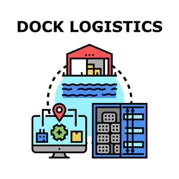 Dock logistics service organizing freight shipping operations Illustrazione stock
