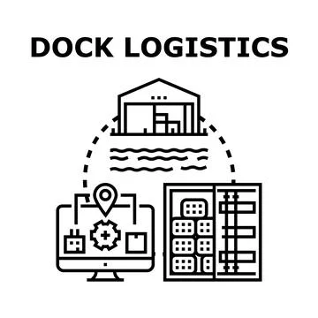Dock logistics service organizing freight shipping operations Stockillustratie