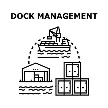 Dock management concept with cargo ship and containers Stock Illustration